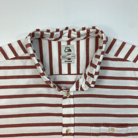 Quiksilver Shirt Mens L Large Modern Fit Red Stripe Short Sleeve Button Down - Picture 4 of 12